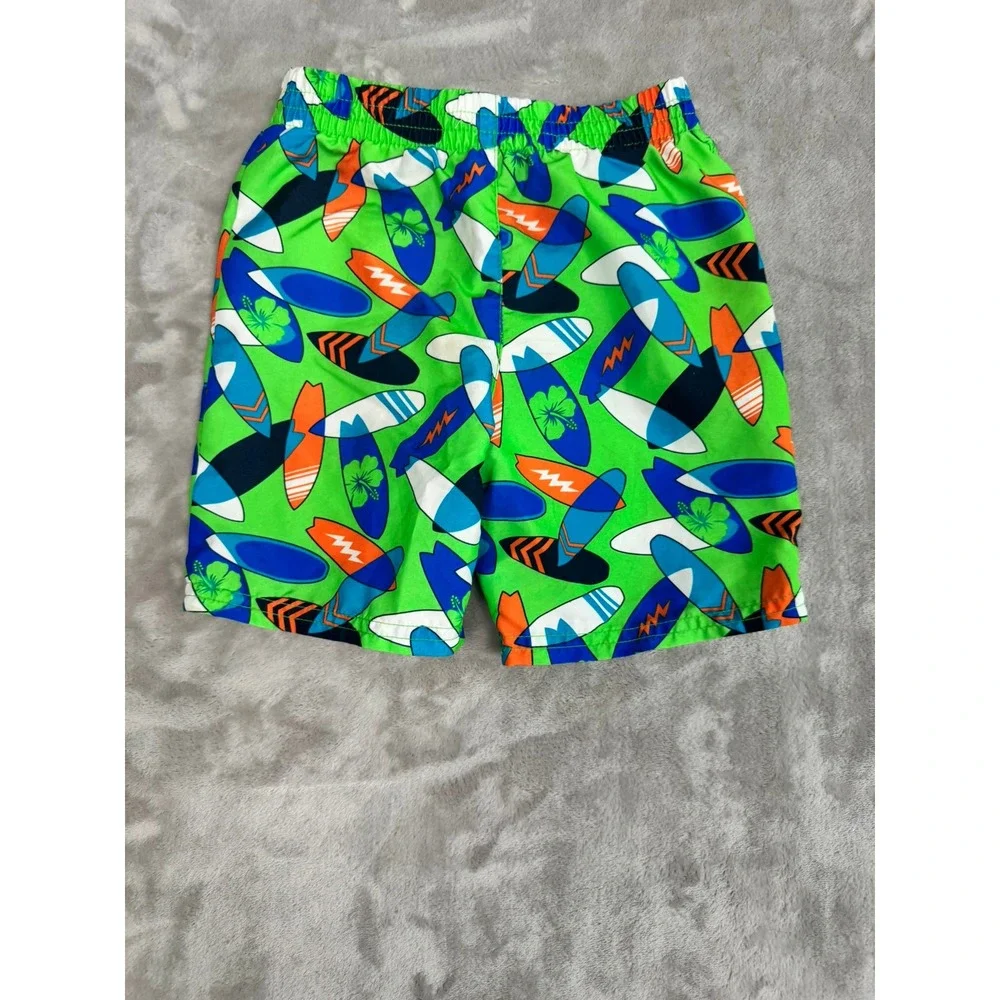 Healthtex‎ Boys 3T Swim Trunks Green Surfboard Print Elastic Waist Drawstring